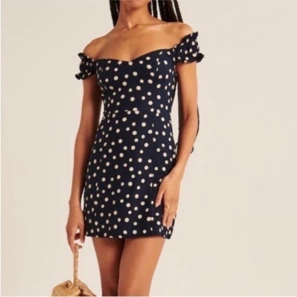 Abercrombie & Fitch Dresses & Skirts - NWOT Abercrombie & Fitch Navy Linen Polka Dot Mini Dress Small Linen Blend